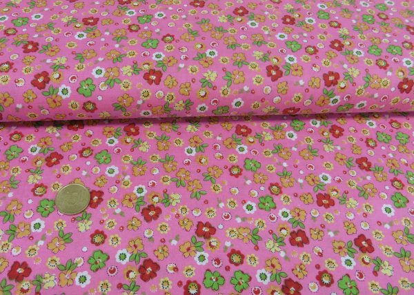 Alina cotton pink fabric with small flowers